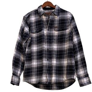 Orvis Men’s Outdoor Heavyweight Flannel Shirt Blue White Plaid Fishing Camping M